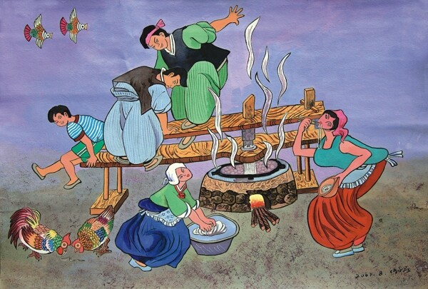 農(nóng)民畫壓冷面圖片