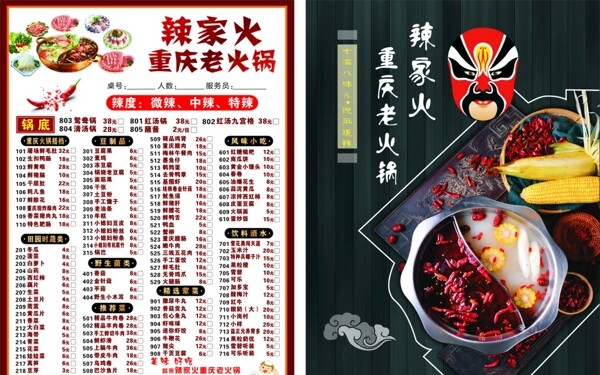 火鍋菜單價目表
