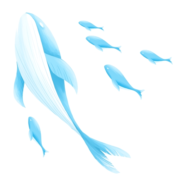 手绘清新蓝色鲸鱼透明素材