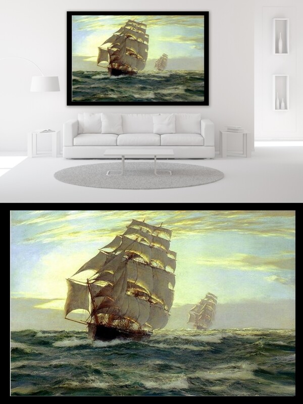 海中的帆船油画风景装饰画