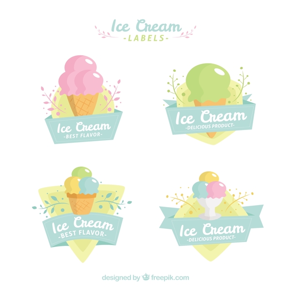 手绘彩色冰淇淋雪糕插图标签图标