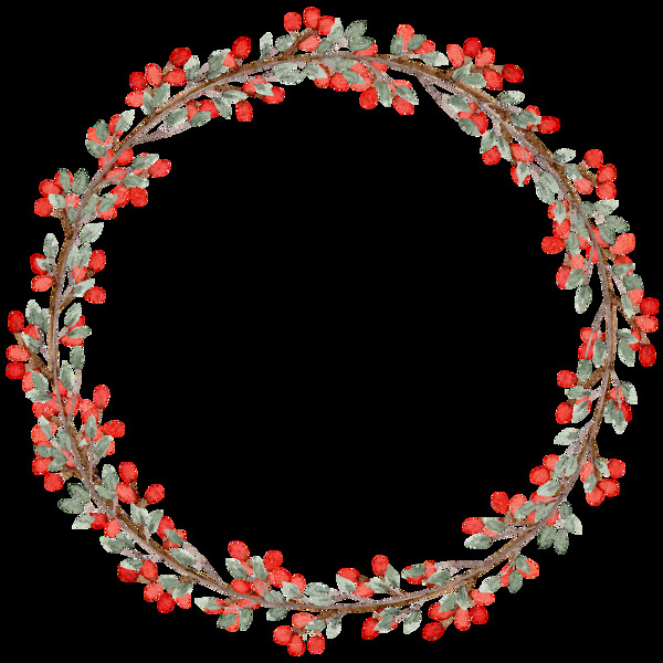 清新橙红色花朵圆形手绘花环装饰元素
