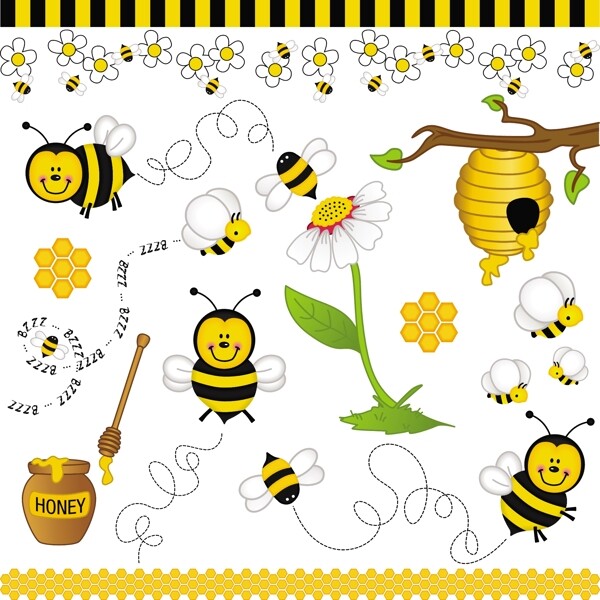 小蜜蜂花朵蜂蜜图片