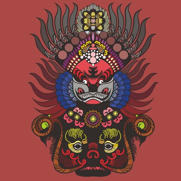 印花矢量圖民族色彩紅色藍色免費素材