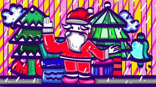 圣诞老人的欢乐节日卡通插画