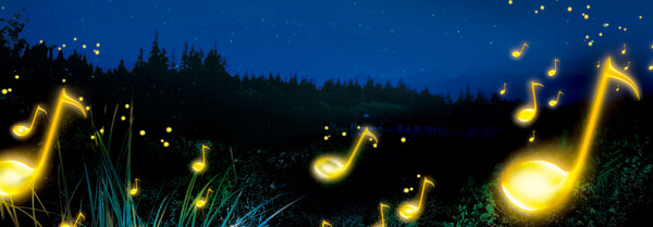樹林草叢樂符夢幻背景banner