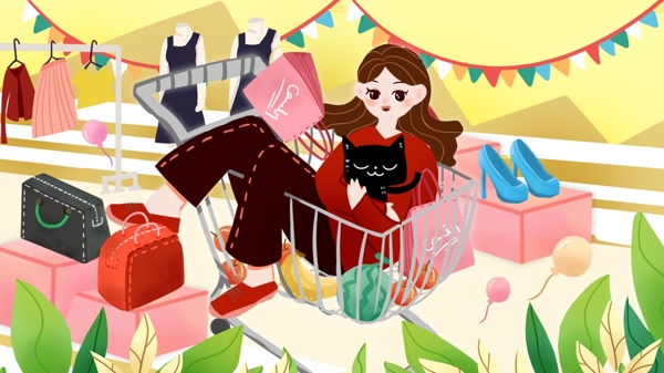 購物雙十一十二狂歡血拼買商品服裝購物車