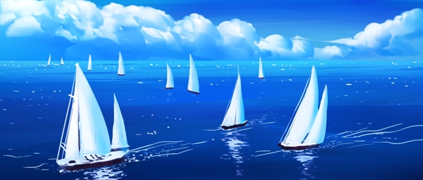 帆船海洋大海插画卡通素材
