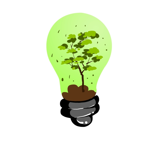 绿色小树灯泡插画