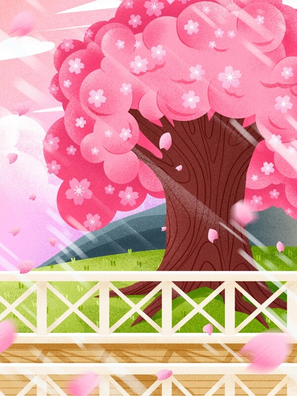 粉色樱花树插画背景