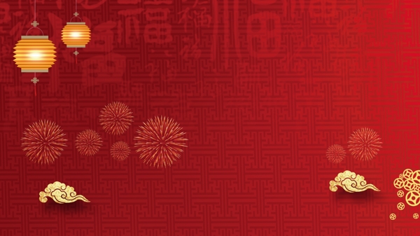 紅色燈籠煙花質(zhì)感底紋豬年背景設(shè)計(jì)