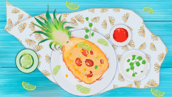 菠萝饭美食插画