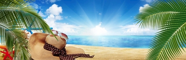 海边度假景色文艺蓝天海滩太阳帽