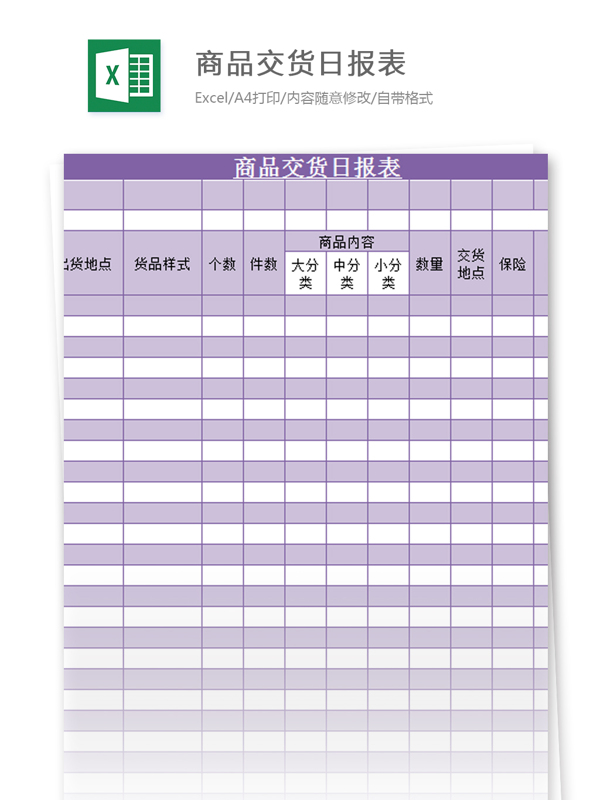 商品交貨日?qǐng)?bào)表excel模板