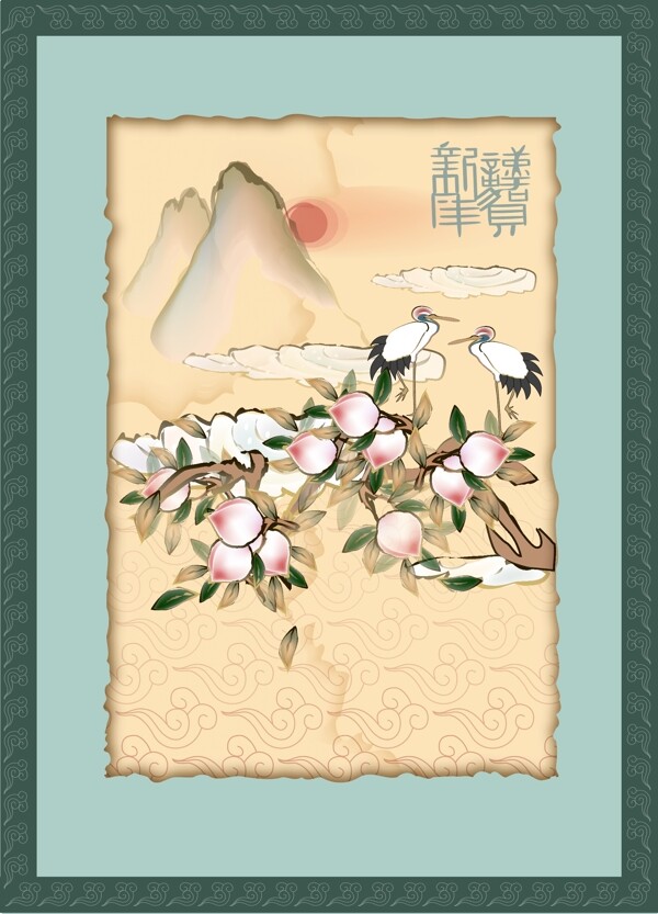 仙鶴與桃子圖片