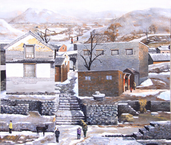 冬天鄉(xiāng)村風(fēng)景油畫圖片