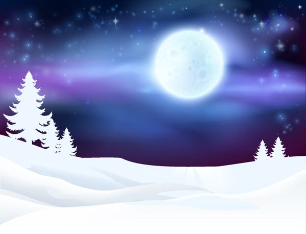 天空中的圆月和雪地矢量素材