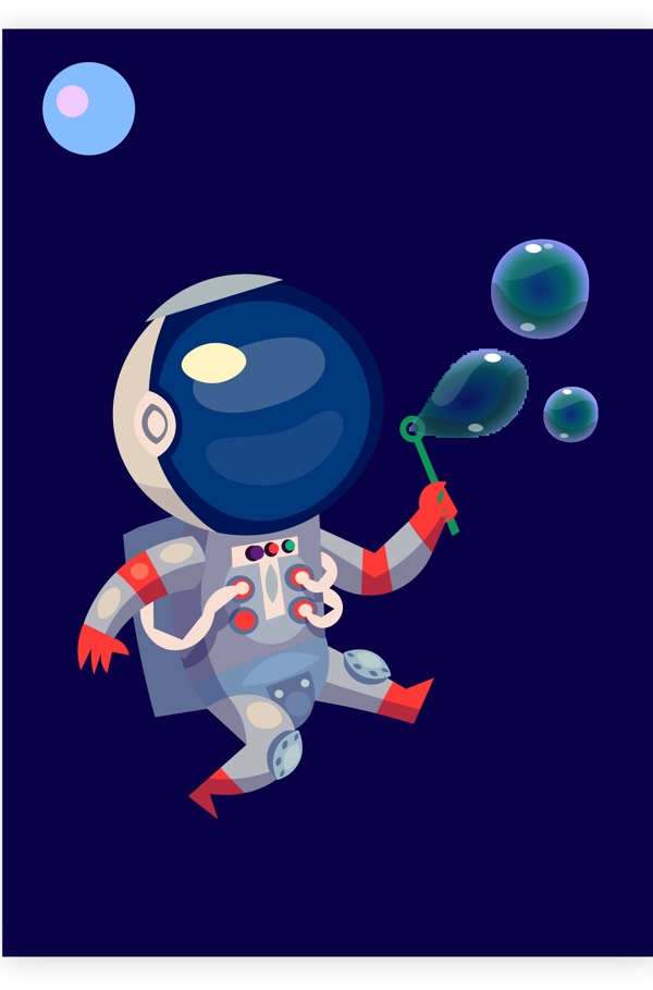 太空人吹泡泡商场AI矢量插画