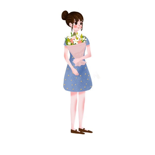 小清新抱着一束花的少女设计