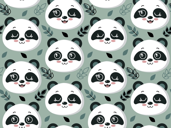 可爱熊猫卡通矢量印花背景素材图片