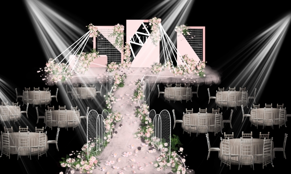 粉色婚礼效果图简洁线条造型效果图