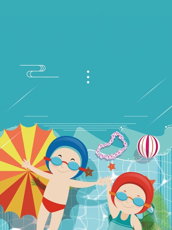可爱手绘游泳少年广告背景