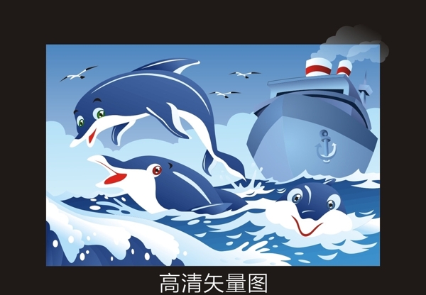 小海豚卡通海豚海洋动物图片