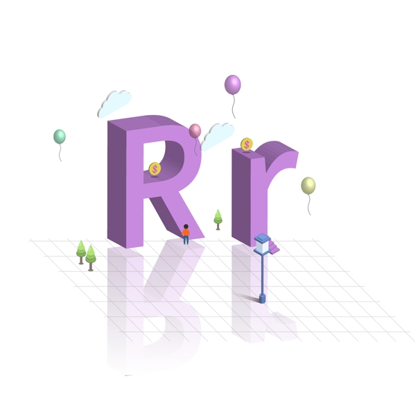 原创2.5D立体大小写英文字母设计R
