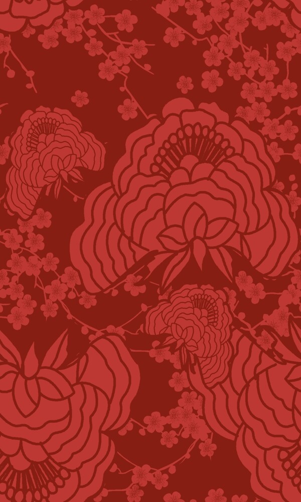 中国风复古大红色花纹纹理图案