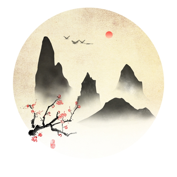 優(yōu)美古風(fēng)精品水墨畫可商用元素