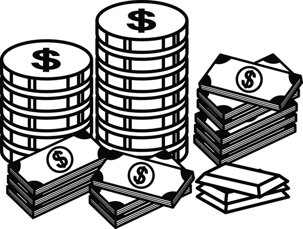 現(xiàn)金和金幣金融貨幣寶卡通矢量圖