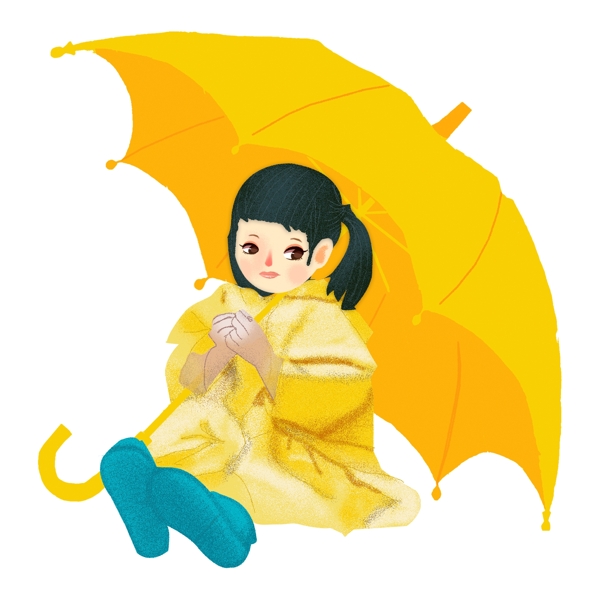 打伞的黄衣少女png元素