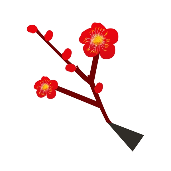 简约红色花枝新年元素设计