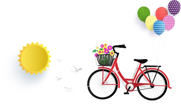 矢量单车彩色气球太阳元素