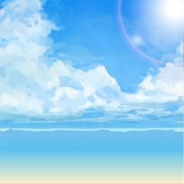 蓝色夏日海边沙滩阳光蓝天白云背景图