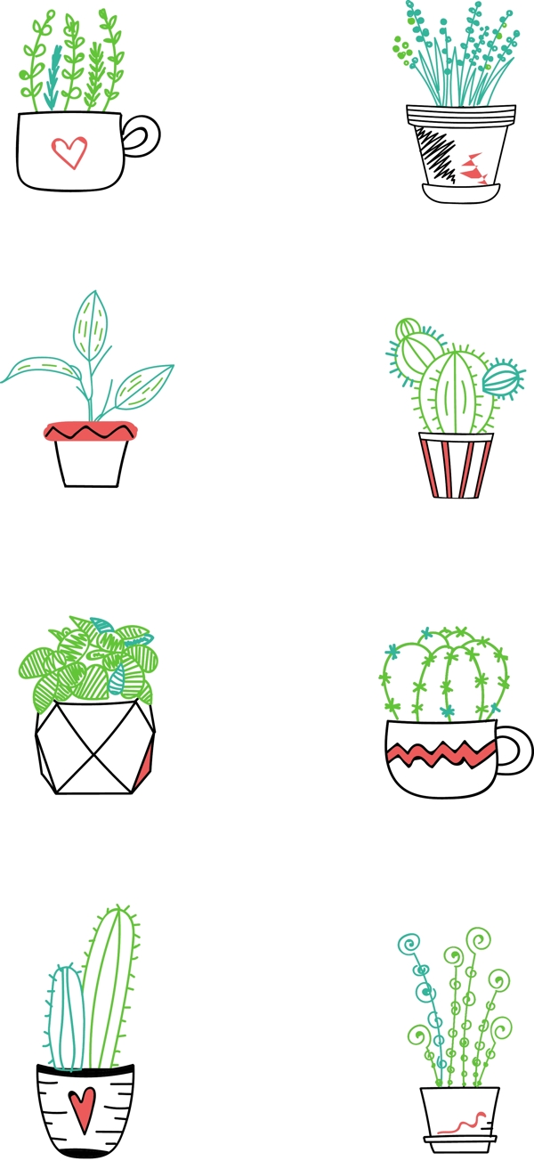 创意手绘植物绿植盆栽元素可商用