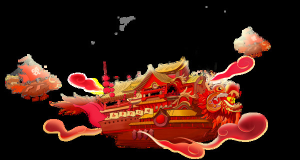 卡通創(chuàng)意飛行龍舟png元素
