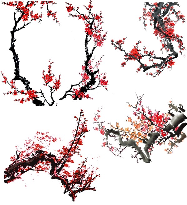 梅花造型圖水墨