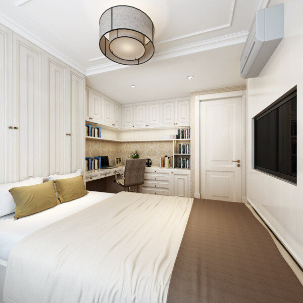 美式清新卧室白色大床房室内装修效果图