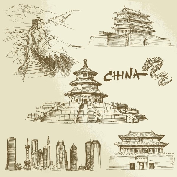 手繪傳統(tǒng)建筑圖片