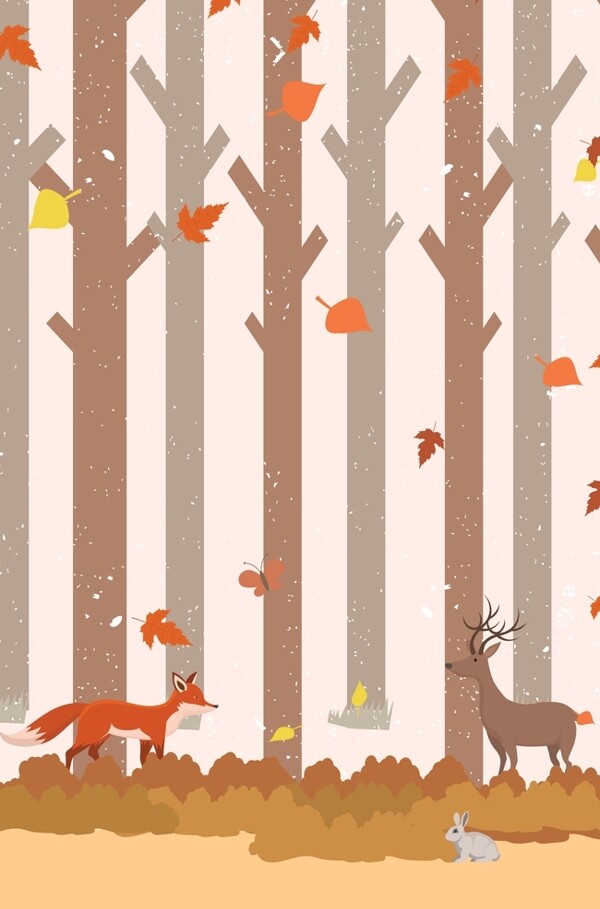 秋季卡通树林简约促销海报