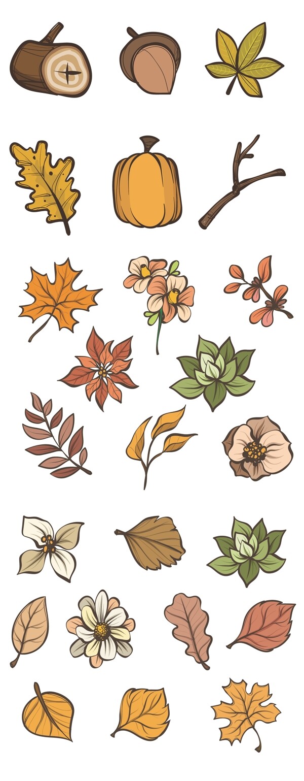 秋季树叶矢量插画设计元素