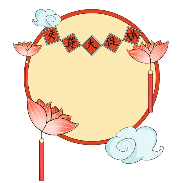 圓形蓮花祥云促銷邊框