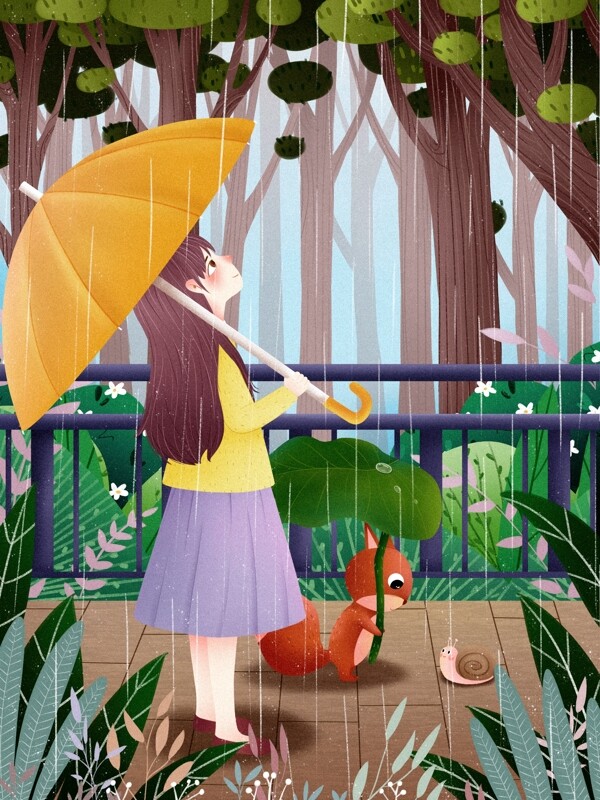 小清新二十四節(jié)氣谷雨插畫(huà)