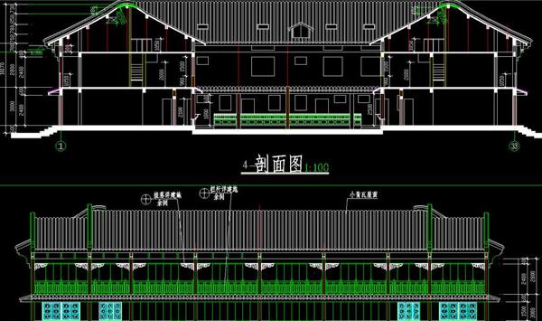 苏区民居剖立面图