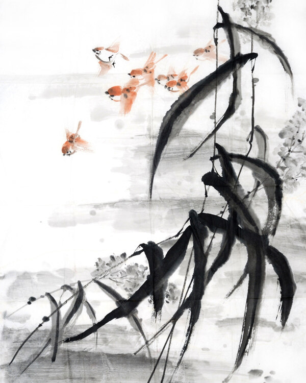 位圖樹葉小鳥水墨免費(fèi)素材