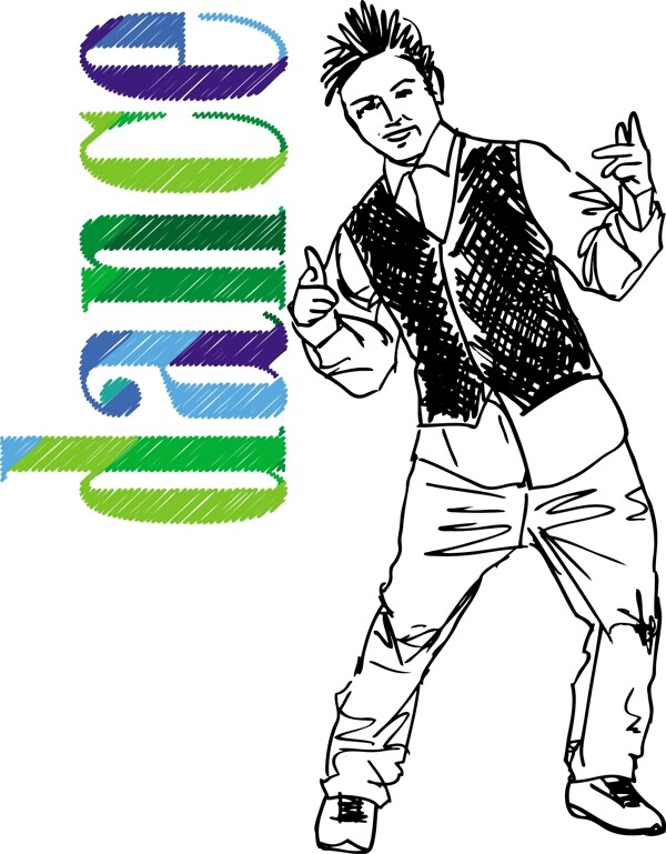 年輕人跳舞嘻哈插畫(huà)矢量圖