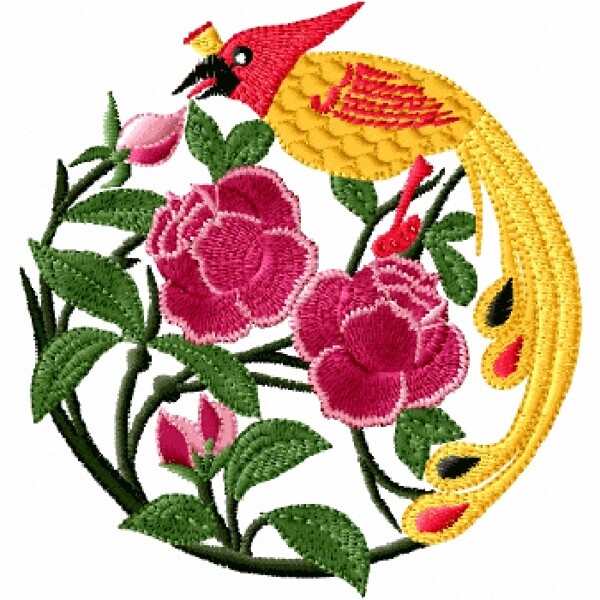 繡花花朵樹枝鳥類免費(fèi)素材