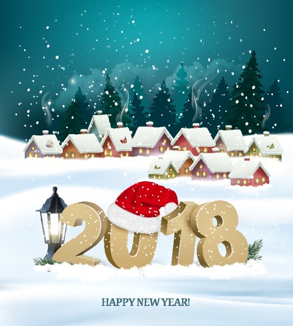 2018圣诞雪地村落元素