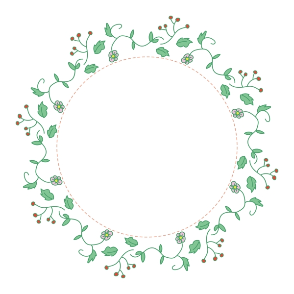 绿叶花朵环形边框装饰